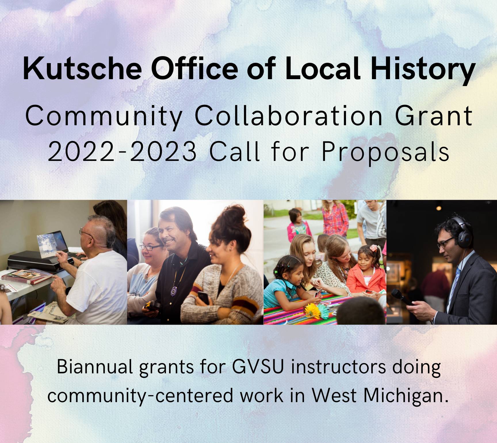 Graphic featuring four images of Kutsche Office affiliates doing community-centered work.